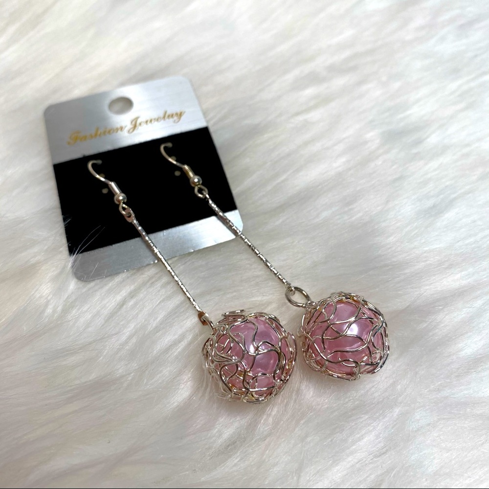Pink Silver Dangle Earrings - Picture 1 of 3